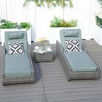 3-piece Patio Wicker Adjustable Chaise Lounge Set with Arms Throw Pillow Not Include