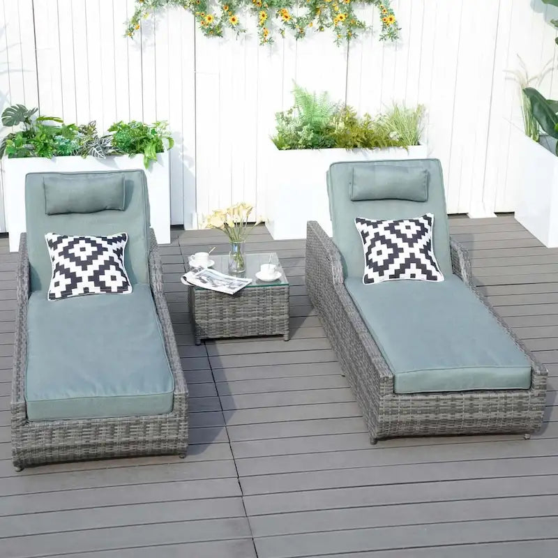 3-piece Patio Wicker Adjustable Chaise Lounge Set with Arms Throw Pillow Not Include