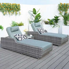 3-piece Patio Wicker Adjustable Chaise Lounge Set with Arms Throw Pillow Not Include
