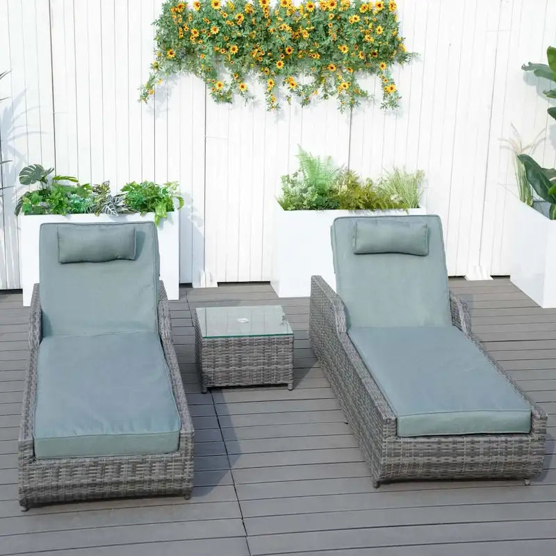 3-piece Patio Wicker Adjustable Chaise Lounge Set with Arms Throw Pillow Not Include