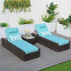 3-piece Patio Wicker Adjustable Chaise Lounge Set with Arms Throw Pillow Not Include