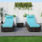 3-piece Patio Wicker Adjustable Chaise Lounge Set with Arms Throw Pillow Not Include