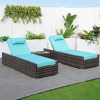 3-piece Patio Wicker Adjustable Chaise Lounge Set with Arms Throw Pillow Not Include
