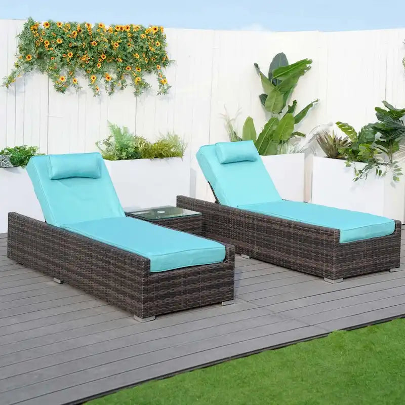 3-piece Patio Wicker Adjustable Chaise Lounge Set with Arms Throw Pillow Not Include