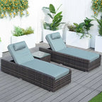 3-piece Patio Wicker Adjustable Chaise Lounge Set with Arms Throw Pillow Not Include