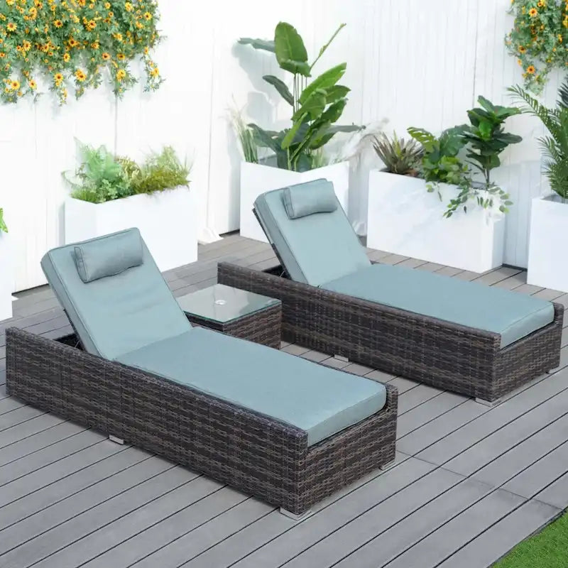 3-piece Patio Wicker Adjustable Chaise Lounge Set with Arms Throw Pillow Not Include