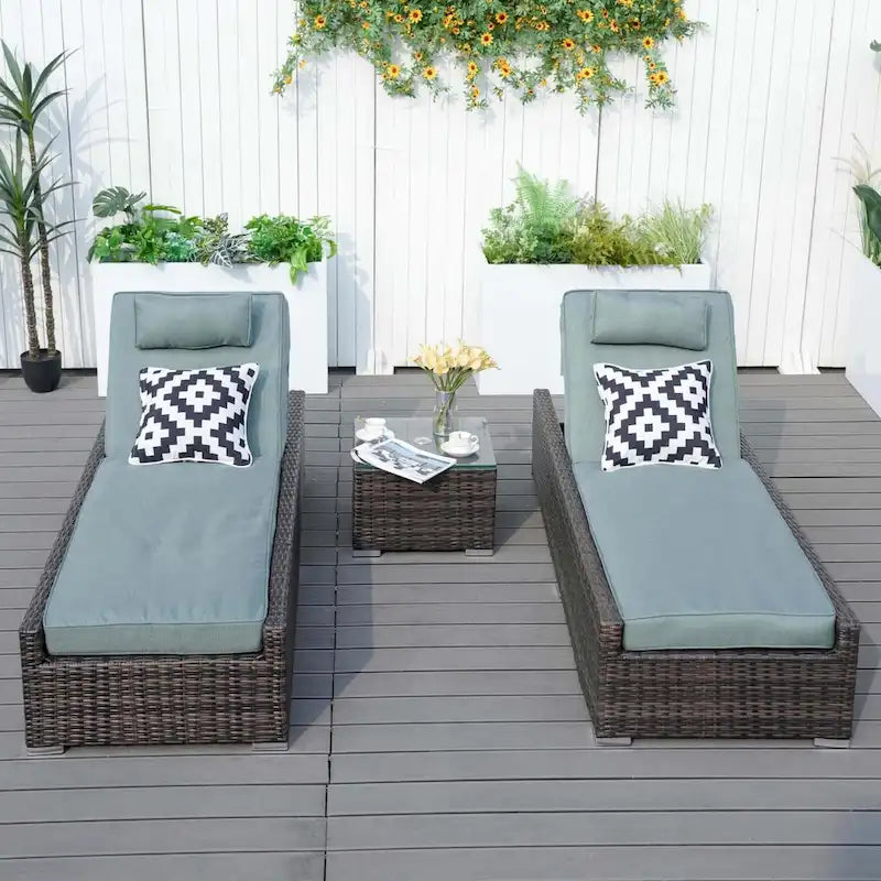 3-piece Patio Wicker Adjustable Chaise Lounge Set with Arms Throw Pillow Not Include