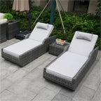 3-piece Patio Wicker Adjustable Chaise Lounge Set with Arms Throw Pillow Not Include