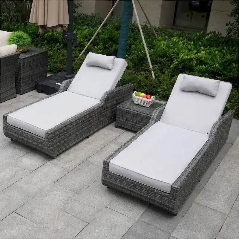 3-piece Patio Wicker Adjustable Chaise Lounge Set with Arms Throw Pillow Not Include