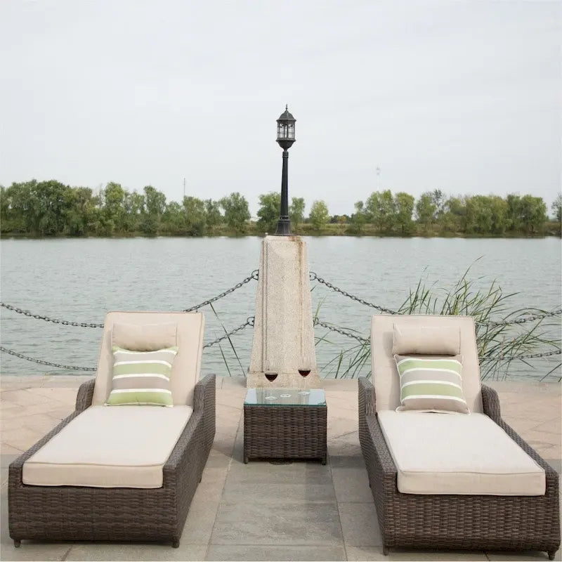 3-piece Patio Wicker Adjustable Chaise Lounge Set with Arms Throw Pillow Not Include