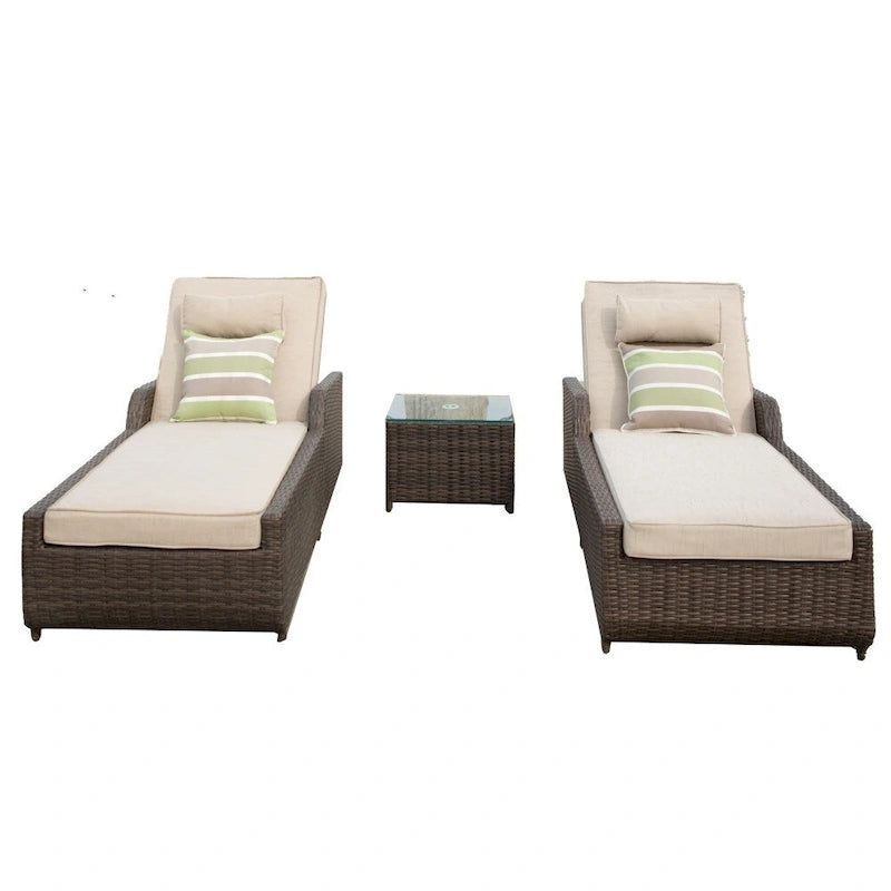 3-piece Patio Wicker Adjustable Chaise Lounge Set with Arms Throw Pillow Not Include