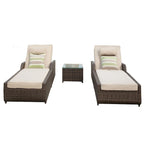 3-piece Patio Wicker Adjustable Chaise Lounge Set with Arms Throw Pillow Not Include