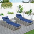 3-piece Patio Wicker Adjustable Chaise Lounge Set with Arms Throw Pillow Not Include