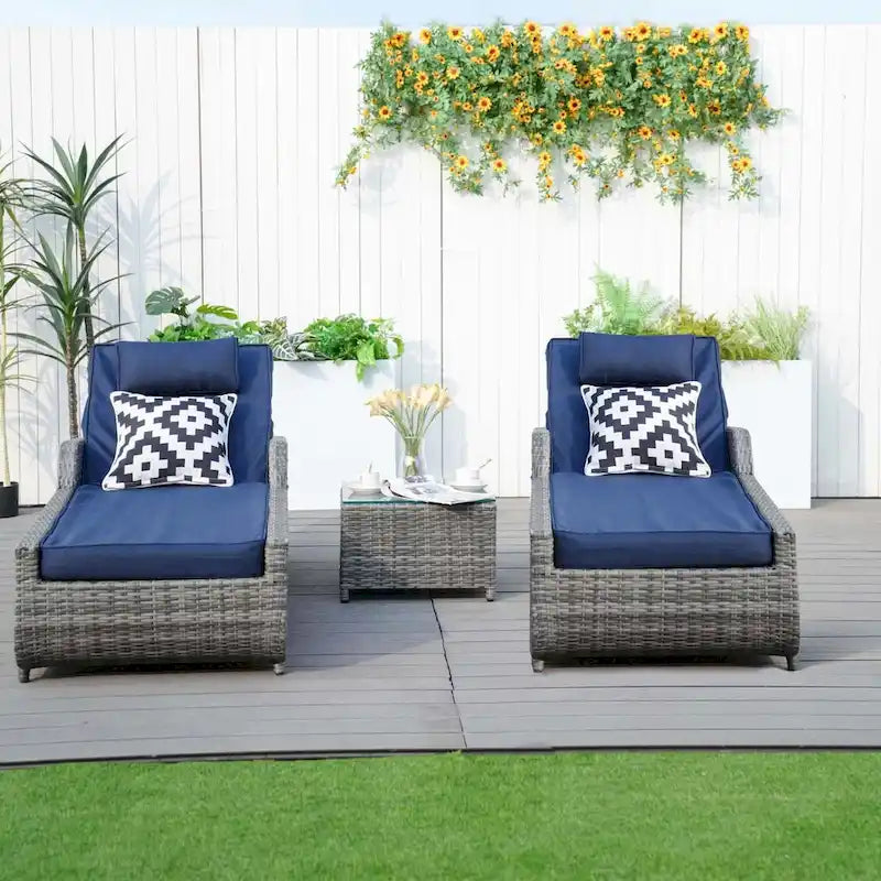 3-piece Patio Wicker Adjustable Chaise Lounge Set with Arms Throw Pillow Not Include