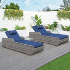 3-piece Patio Wicker Adjustable Chaise Lounge Set with Arms Throw Pillow Not Include