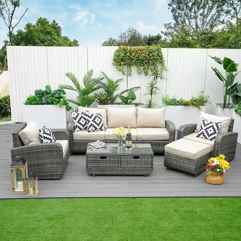 5-piece Wicker Patio Chat Set with Drawer Table