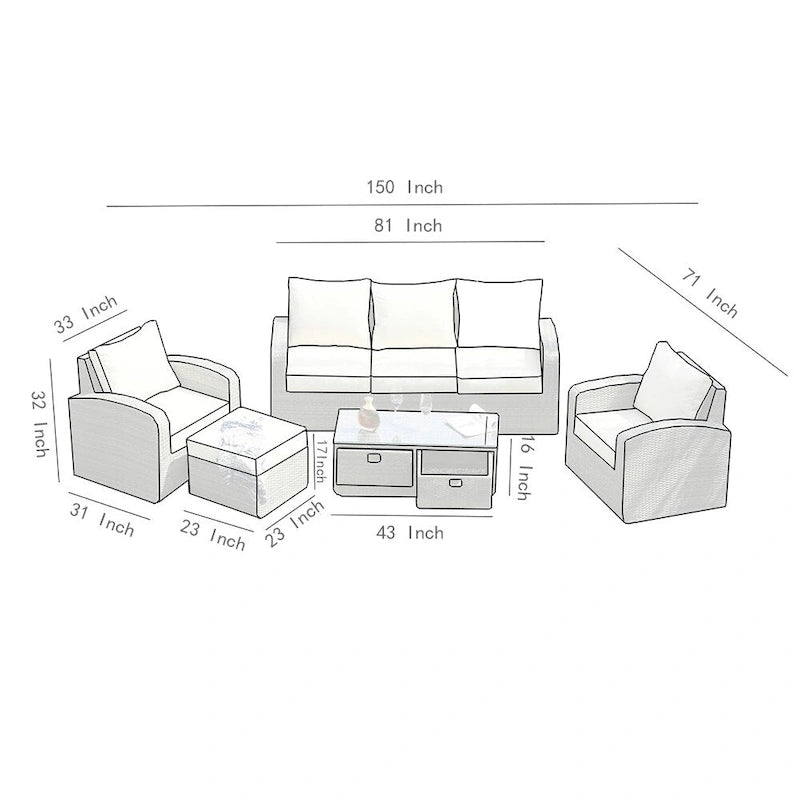 5-piece Wicker Patio Chat Set with Drawer Table