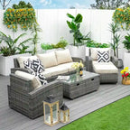 5-piece Wicker Patio Chat Set with Drawer Table