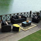 5-piece Wicker Patio Chat Set with Drawer Table