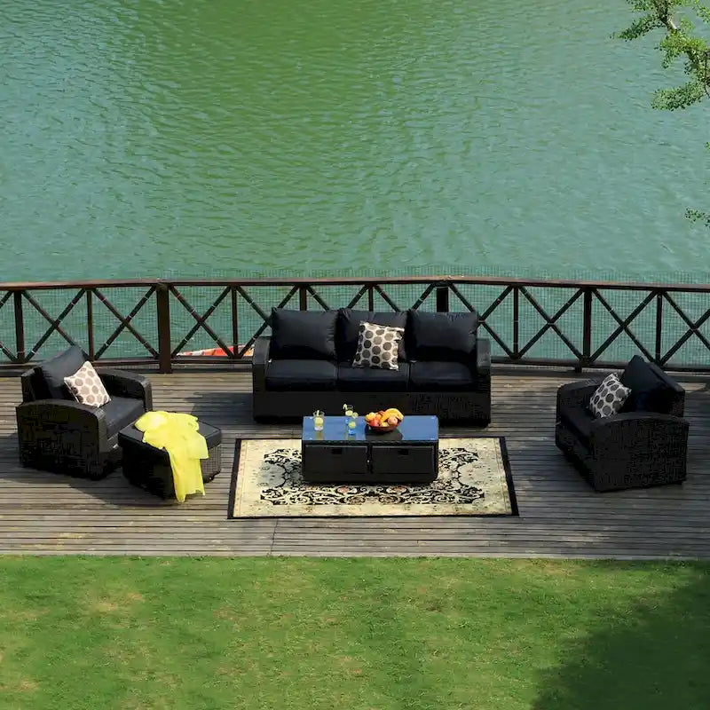 5-piece Wicker Patio Chat Set with Drawer Table