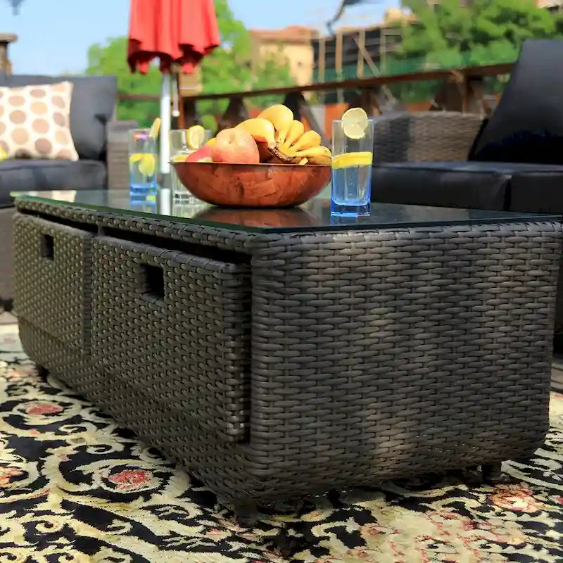 5-piece Wicker Patio Chat Set with Drawer Table