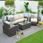 5-piece Wicker Patio Chat Set with Drawer Table