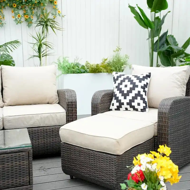 5-piece Wicker Patio Chat Set with Drawer Table
