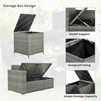 6PCS Outdoor Patio Wicker Rattan Sectional Set with Storage Box and Tempered Glass Top Table