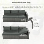 6PCS Outdoor Patio Wicker Rattan Sectional Set with Storage Box and Tempered Glass Top Table