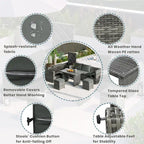 6PCS Outdoor Patio Wicker Rattan Sectional Set with Storage Box and Tempered Glass Top Table