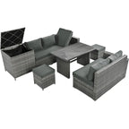 6PCS Outdoor Patio Wicker Rattan Sectional Set with Storage Box and Tempered Glass Top Table