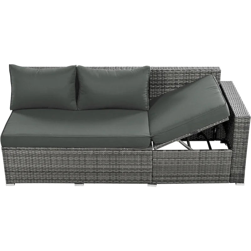 6PCS Outdoor Patio Wicker Rattan Sectional Set with Storage Box and Tempered Glass Top Table