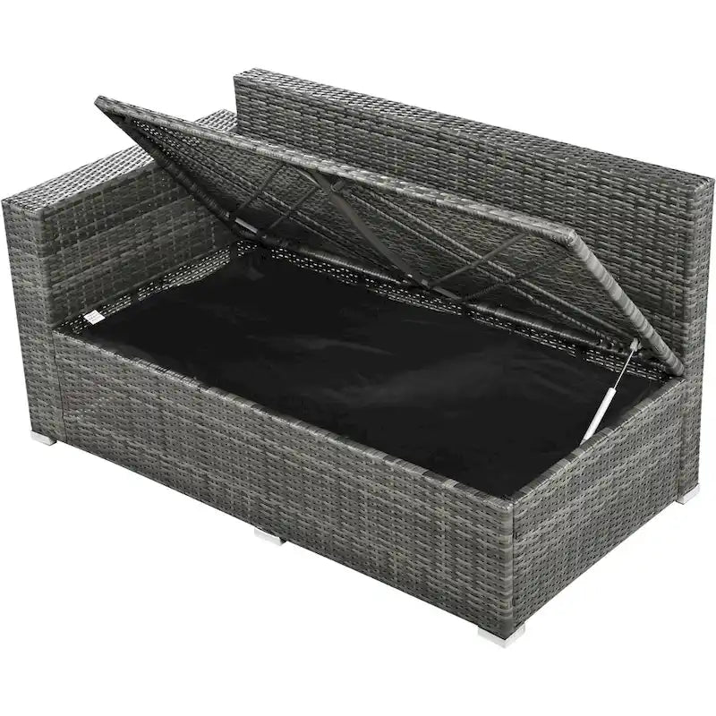 6PCS Outdoor Patio Wicker Rattan Sectional Set with Storage Box and Tempered Glass Top Table