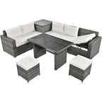 6PCS Outdoor Patio Wicker Rattan Sectional Set with Storage Box and Tempered Glass Top Table