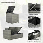 6PCS Outdoor Patio Wicker Rattan Sectional Set with Storage Box and Tempered Glass Top Table