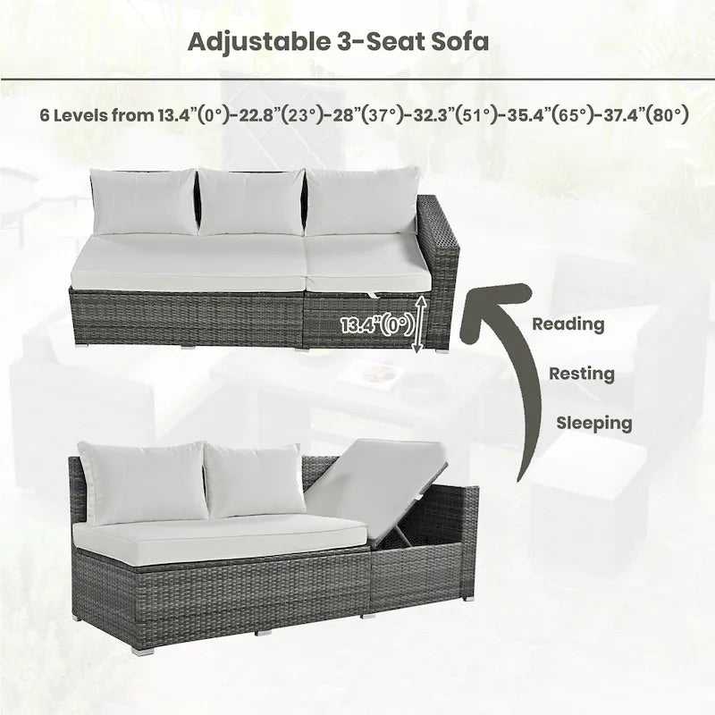 6PCS Outdoor Patio Wicker Rattan Sectional Set with Storage Box and Tempered Glass Top Table