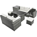 6PCS Outdoor Patio Wicker Rattan Sectional Set with Storage Box and Tempered Glass Top Table