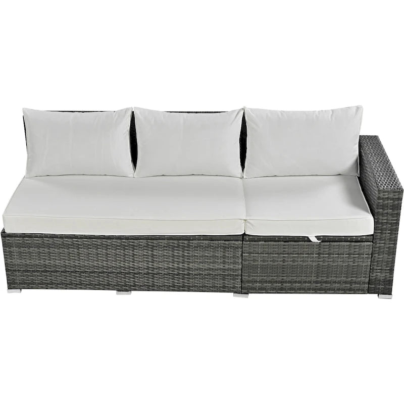 6PCS Outdoor Patio Wicker Rattan Sectional Set with Storage Box and Tempered Glass Top Table