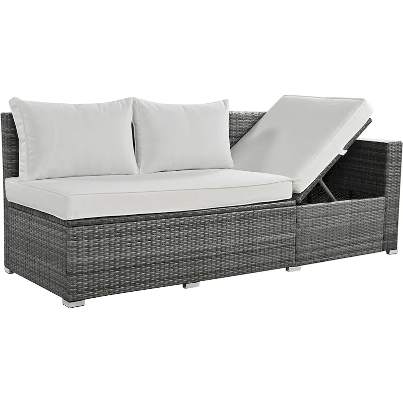6PCS Outdoor Patio Wicker Rattan Sectional Set with Storage Box and Tempered Glass Top Table