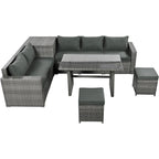 6PCS Outdoor Patio Wicker Rattan Sectional Set with Storage Box and Tempered Glass Top Table