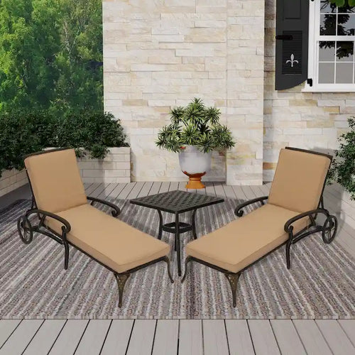3-Piece Cast Aluminum Reclining Outdoor Chaise Lounge with Side Table