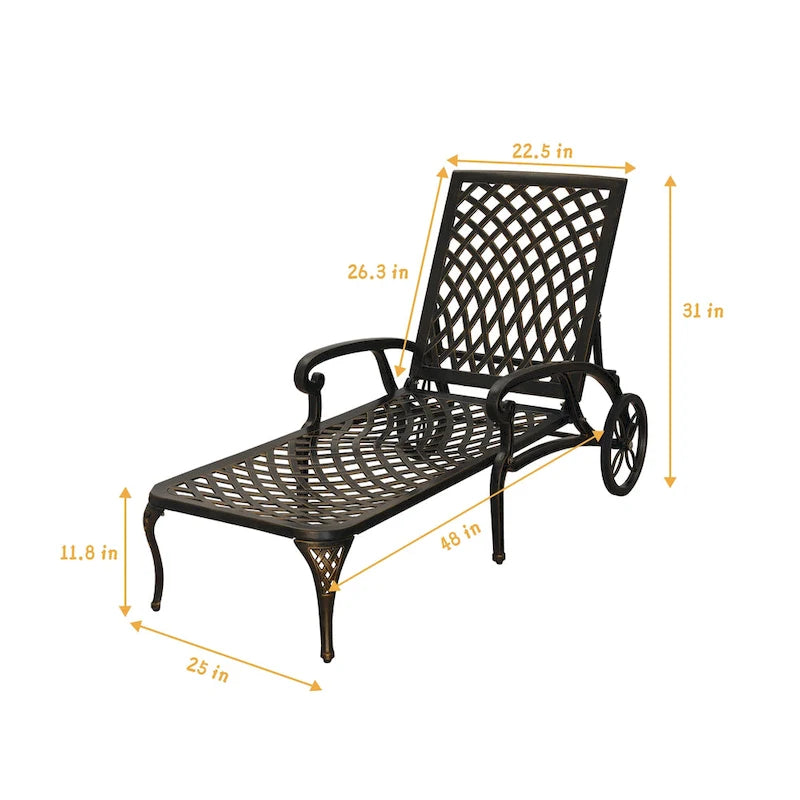 3-Piece Cast Aluminum Reclining Outdoor Chaise Lounge with Side Table