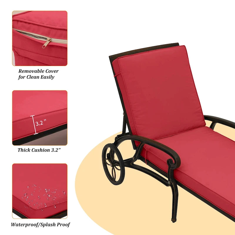 3-Piece Cast Aluminum Reclining Outdoor Chaise Lounge with Side Table