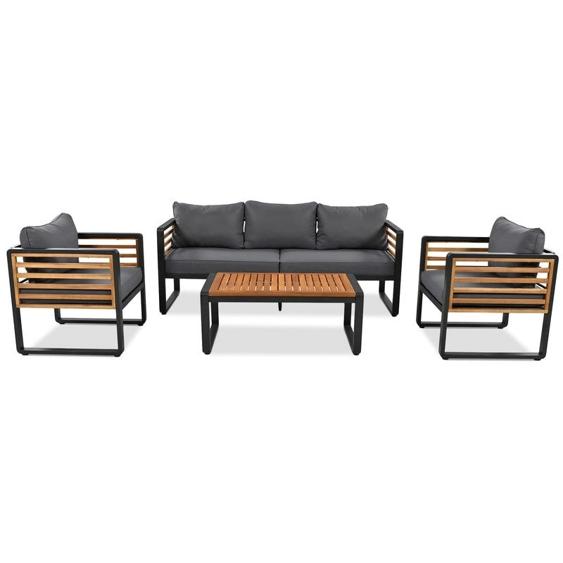 4-pieces Outdoor Furniture Conversation Set, Garden Sofa Set With Removable Cushion