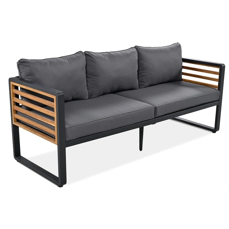 4-pieces Outdoor Furniture Conversation Set, Garden Sofa Set With Removable Cushion