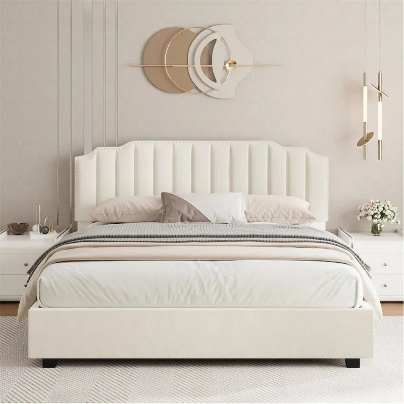 Lit double en velours avec sommier relevable