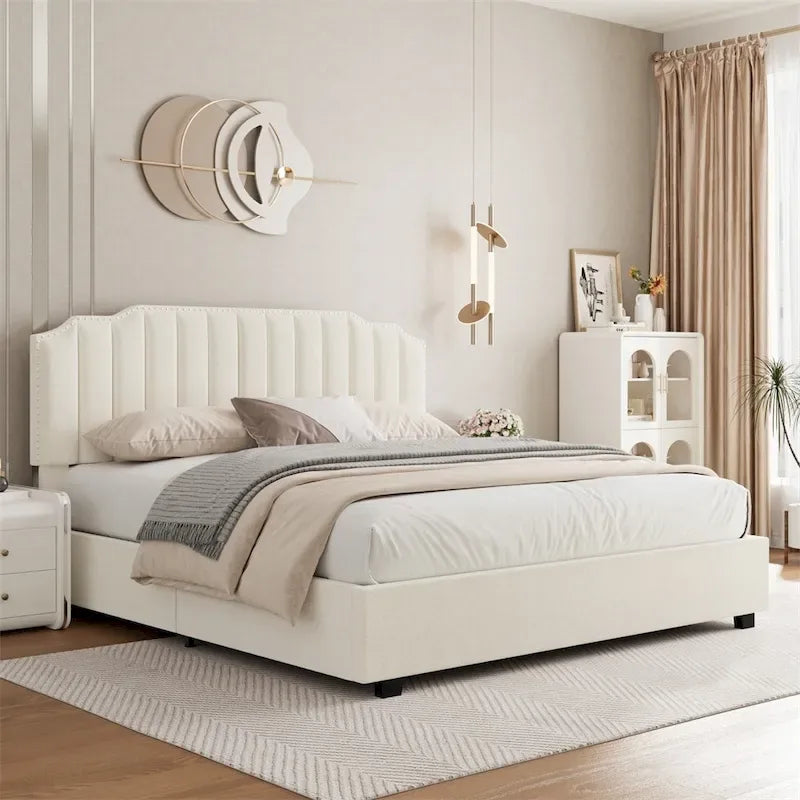 Lit double en velours avec sommier relevable