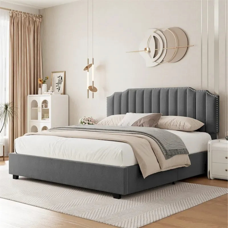 Lit double en velours avec sommier relevable