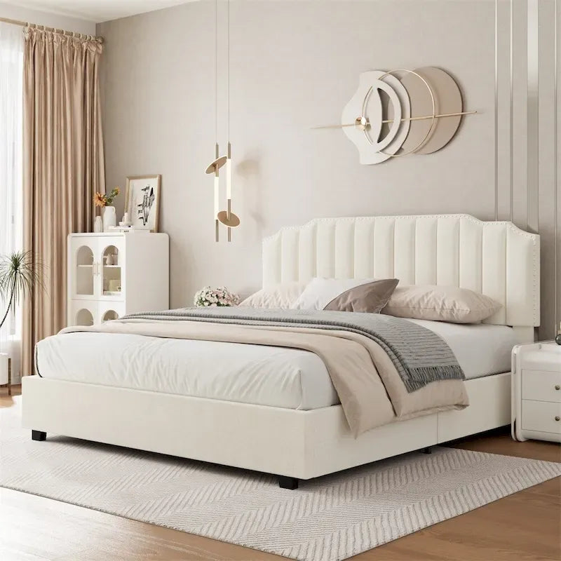 Lit double en velours avec sommier relevable