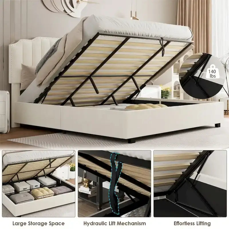 Lit double en velours avec sommier relevable